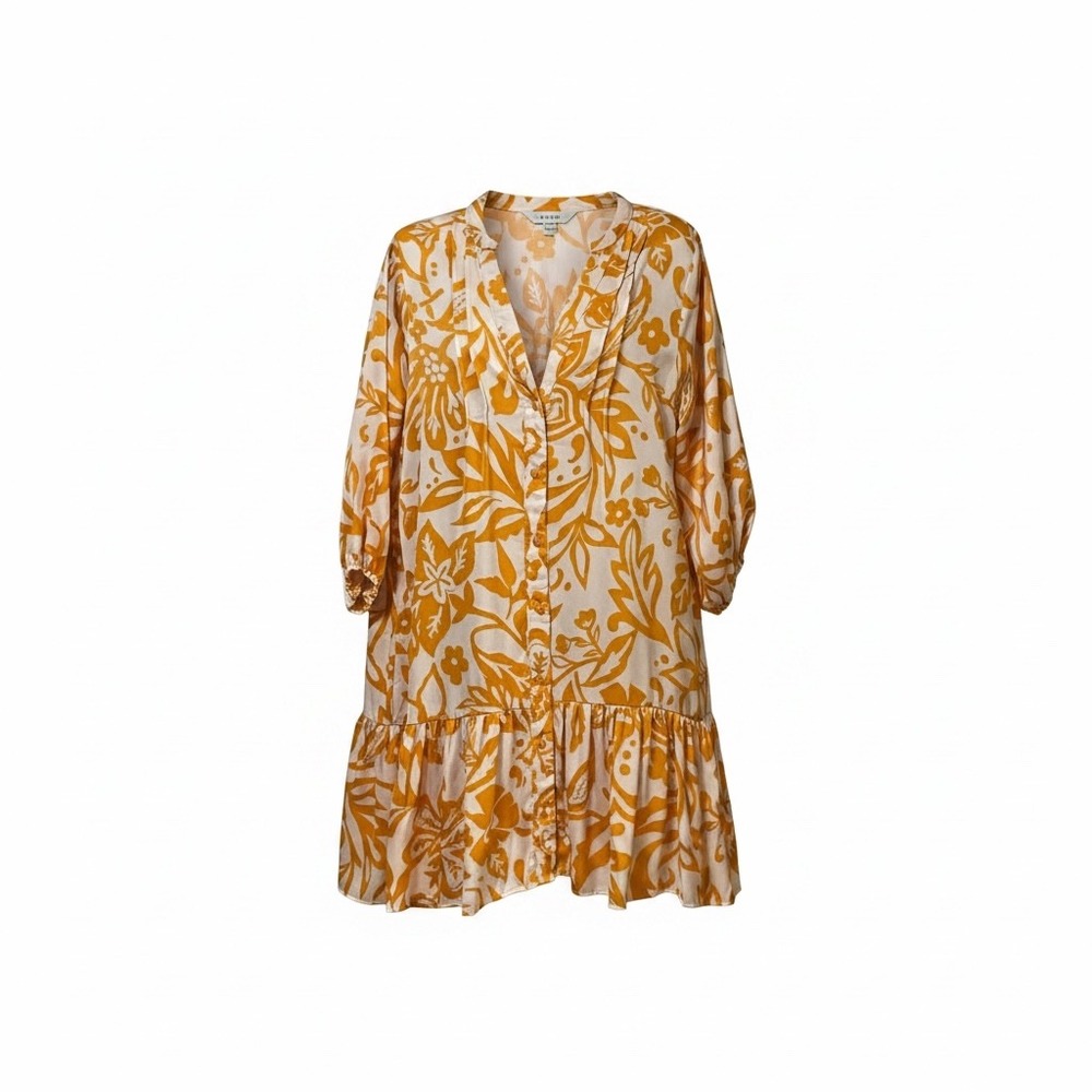 Hyfve Orange Cream Floral Button Front Ruffle Mini Dress Small HF24C729